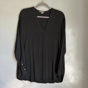 VINCE Women's Large Flowy Black Long Blouse Career Classic Minimalist City